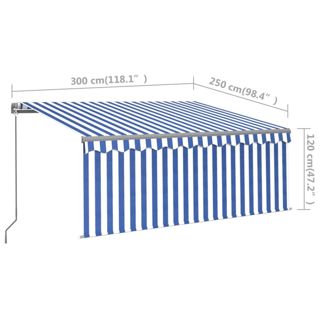 Copertină retractabilă manual cu stor, albastru & alb, 3x2,5 m Lando - Lando