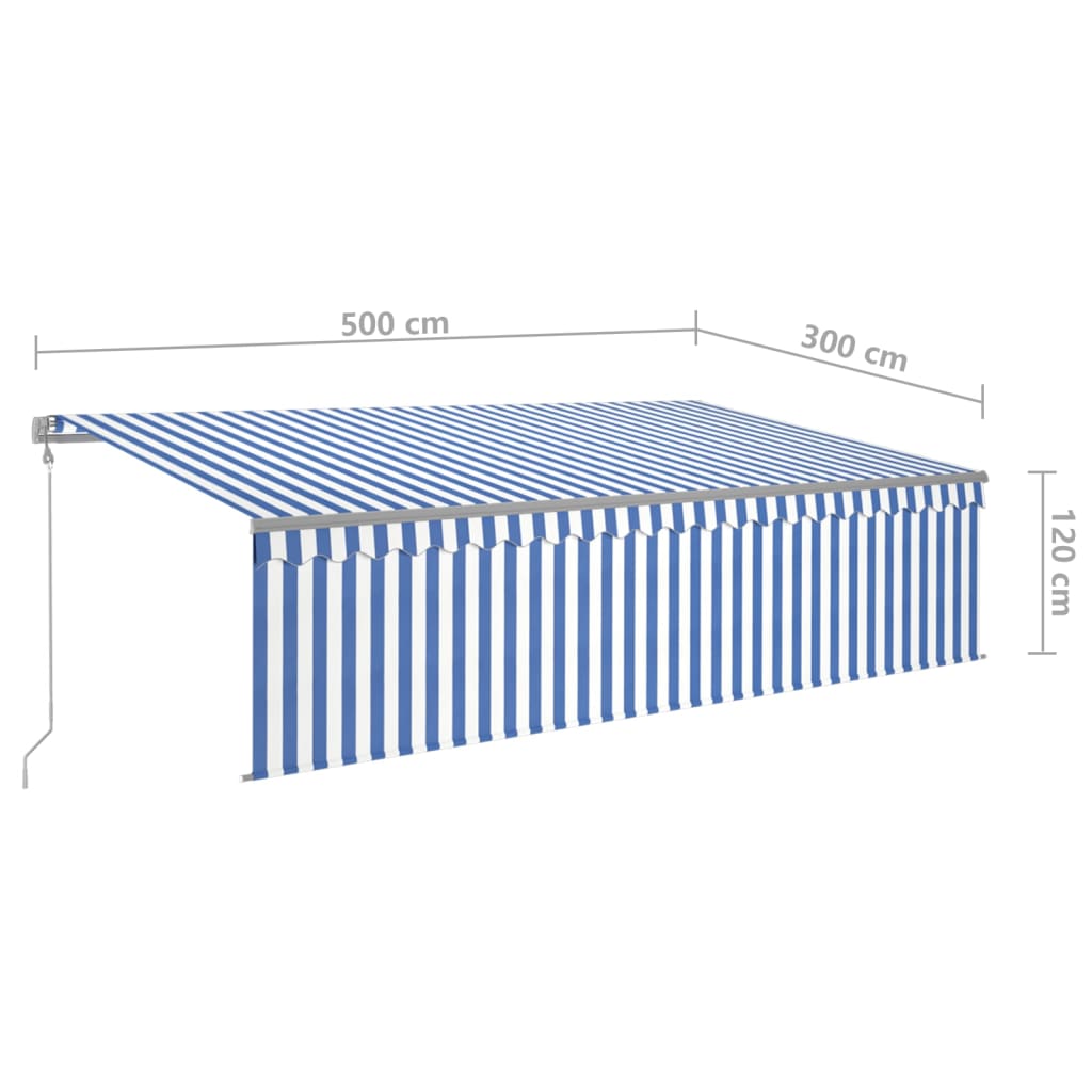 Copertină automată cu stor&LED&senzor de vânt albastru/alb 5x3m Lando - Lando