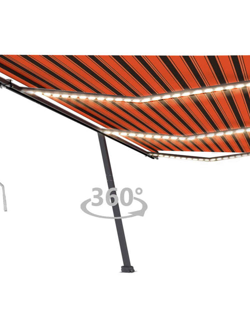 Încărcați imaginea în vizualizatorul Galerie, Copertină automată senzor vânt&amp;LED, portocaliu&amp;maro, 600x300 cm - Lando
