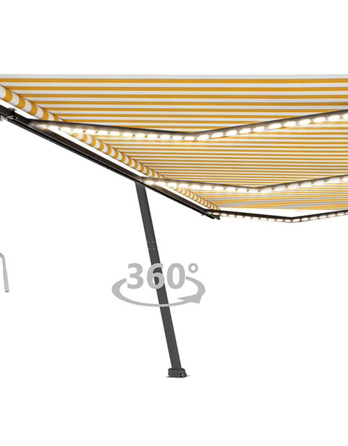 Загрузите изображение в средство просмотра галереи, Copertină automată cu senzor vânt&amp;LED, galben/alb, 600x350 cm - Lando
