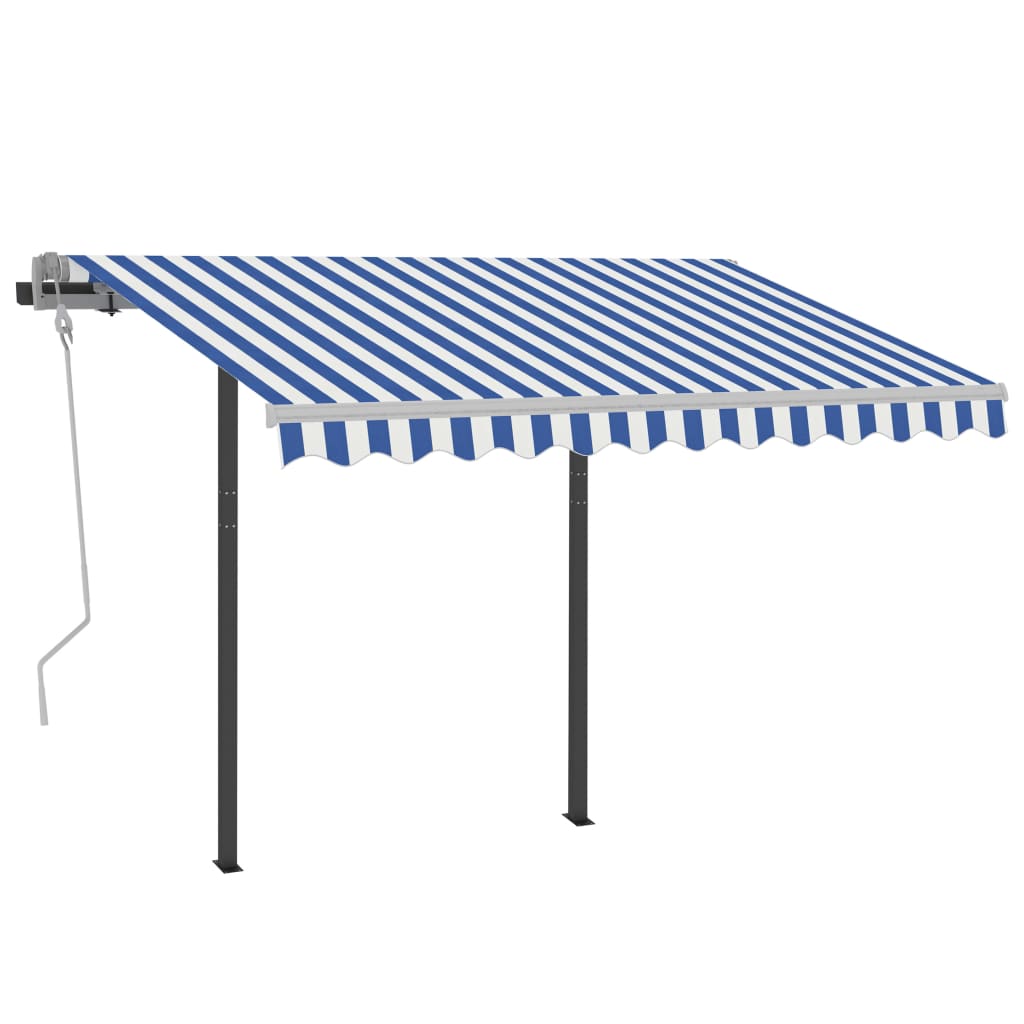 Copertină retractabilă manual cu stâlpi, albastru&alb, 3x2,5 m Lando - Lando