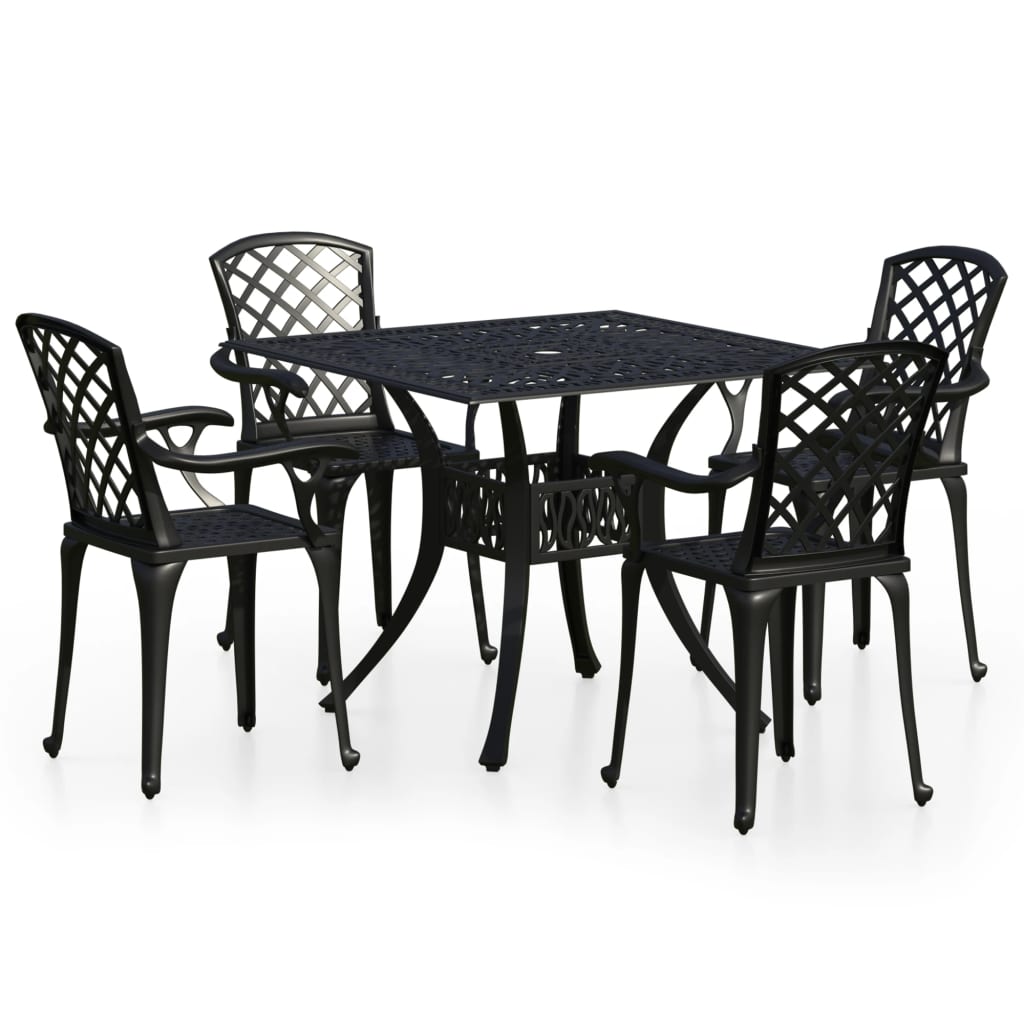 Set mobilier bistro, 5 piese, negru, aluminiu turnat - Lando