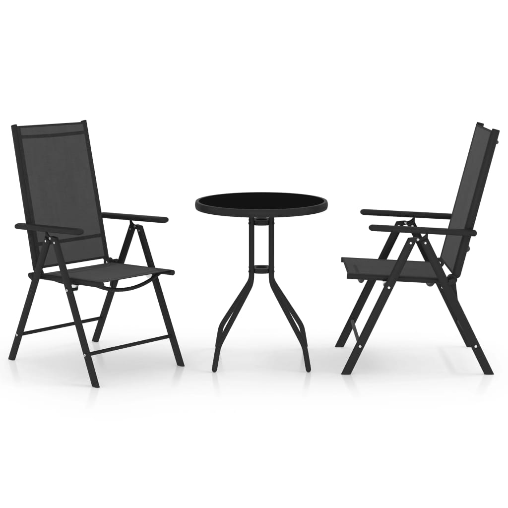 Set mobilier bistro, 3 piese, negru, aluminiu și textilenă - Lando