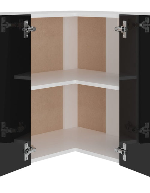 Încărcați imaginea în vizualizatorul Galerie, Dulap suspendat de colț, negru extralucios, 57x57x60 cm, PAL - Lando
