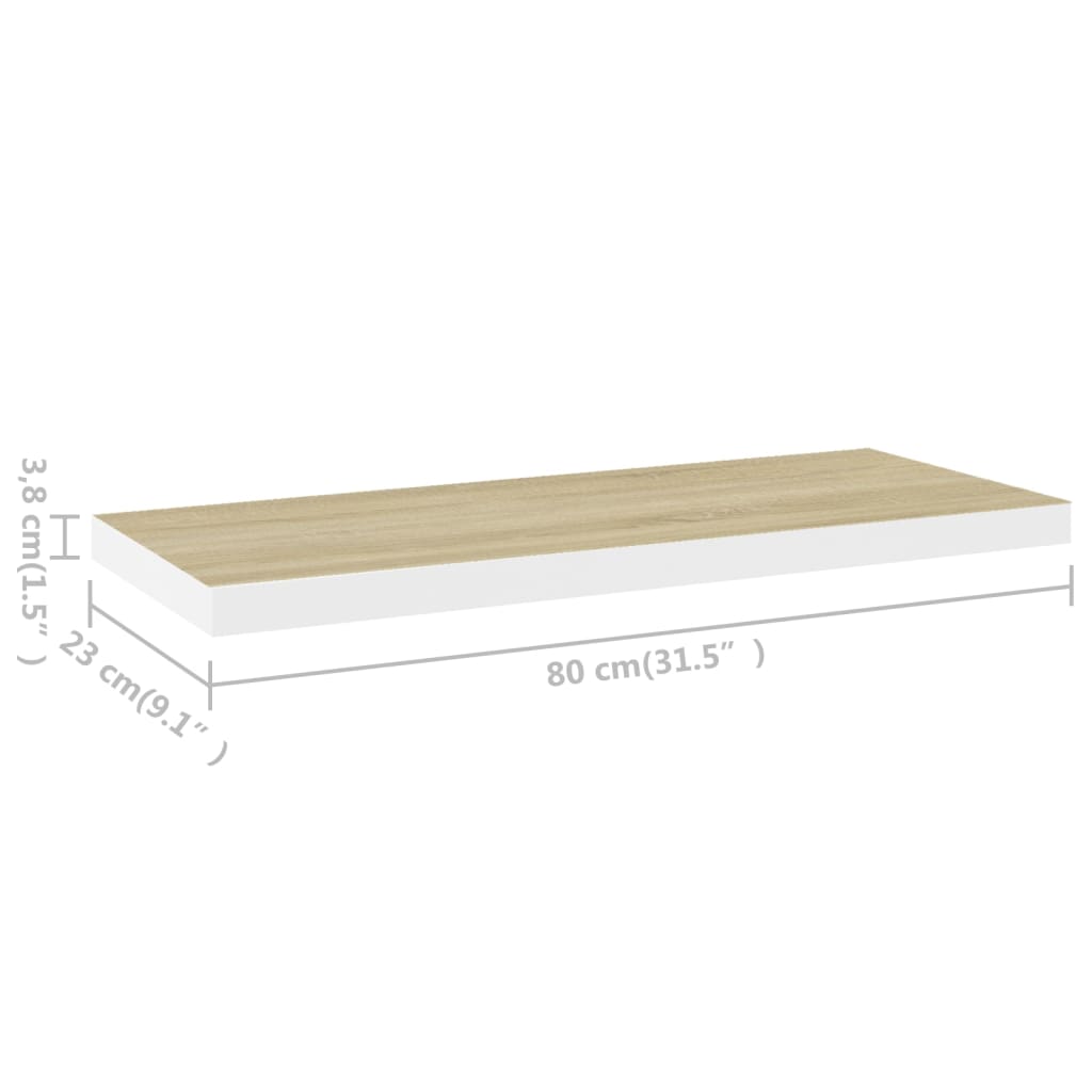 Rafturi perete suspendate 2 buc. stejar/alb 80x23,5x3,8 cm, MDF Lando - Lando