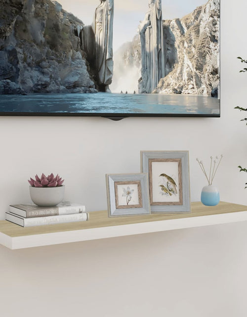 Загрузите изображение в средство просмотра галереи, Raft de perete suspendat, stejar și alb, 90x23,5x3,8 cm, MDF Lando - Lando
