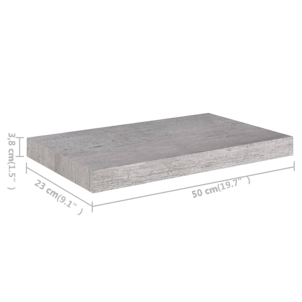 Rafturi de perete suspendate 2 buc. gri beton 50x23x3,8 cm MDF Lando - Lando
