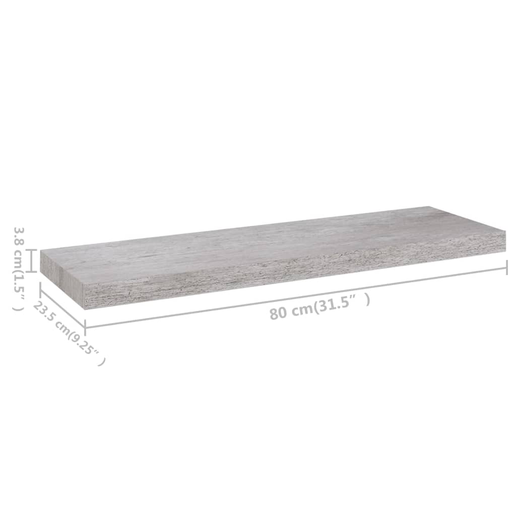 Raft de perete suspendat, gri beton, 80x23,5x3,8 cm, MDF Lando - Lando