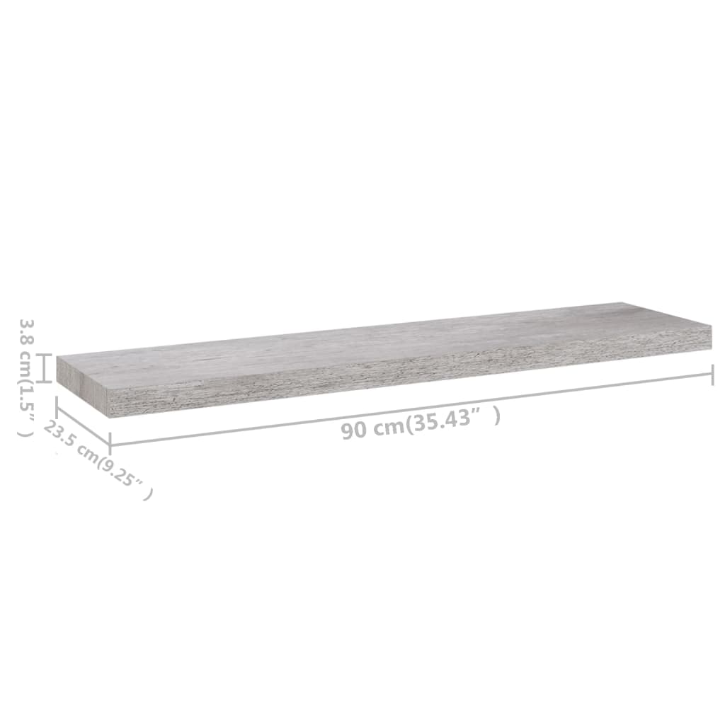 Raft de perete suspendat, gri beton, 90x23,5x3,8 cm, MDF Lando - Lando