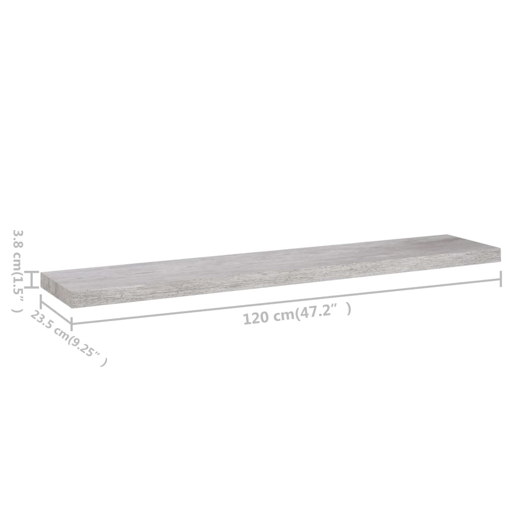 Raft de perete suspendat, gri beton, 120x23,5x3,8 cm, MDF Lando - Lando