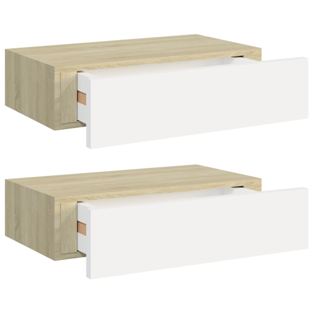 Dulapuri de perete cu sertar 2 buc stejar/alb 40x23,5x10 cm MDF Lando - Lando