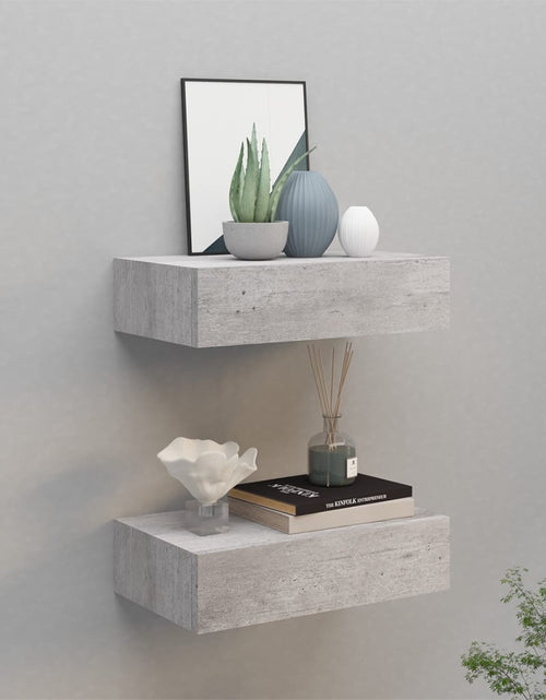 Încărcați imaginea în vizualizatorul Galerie, Dulapuri de perete cu sertar 2 buc. gri beton 40x23,5x10 cm MDF Lando - Lando
