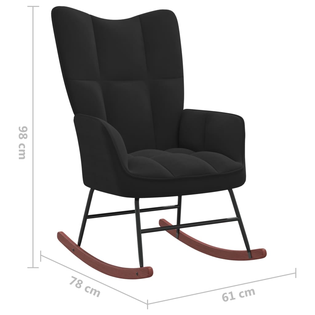 Scaun balansoar cu taburet, negru, catifea - Lando