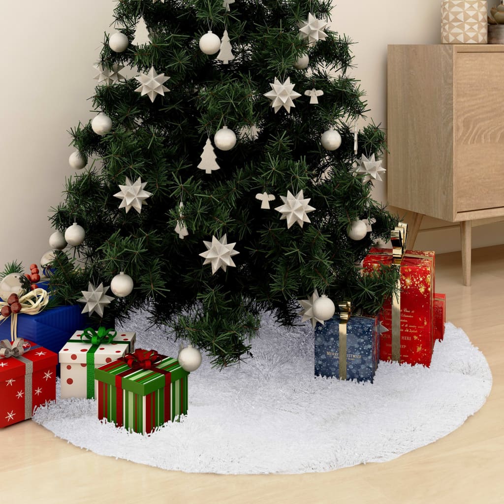 Covor fustă brad Crăciun cu șosetă alb 122 cm blană artificială - Lando