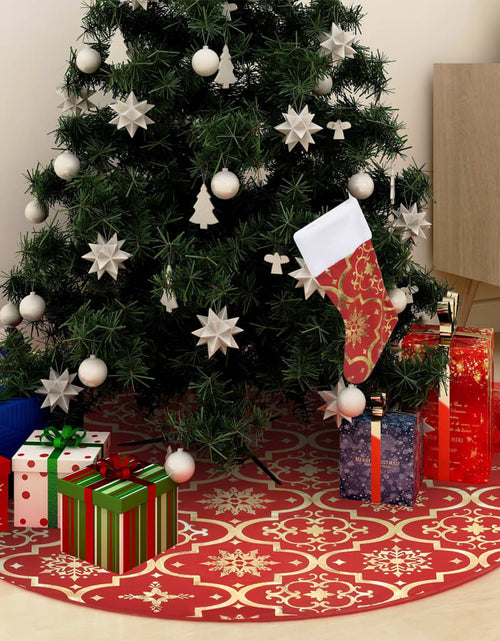 Загрузите изображение в средство просмотра галереи, Covor fustă de brad Crăciun cu șosetă, roșu, 122 cm, țesătură - Lando
