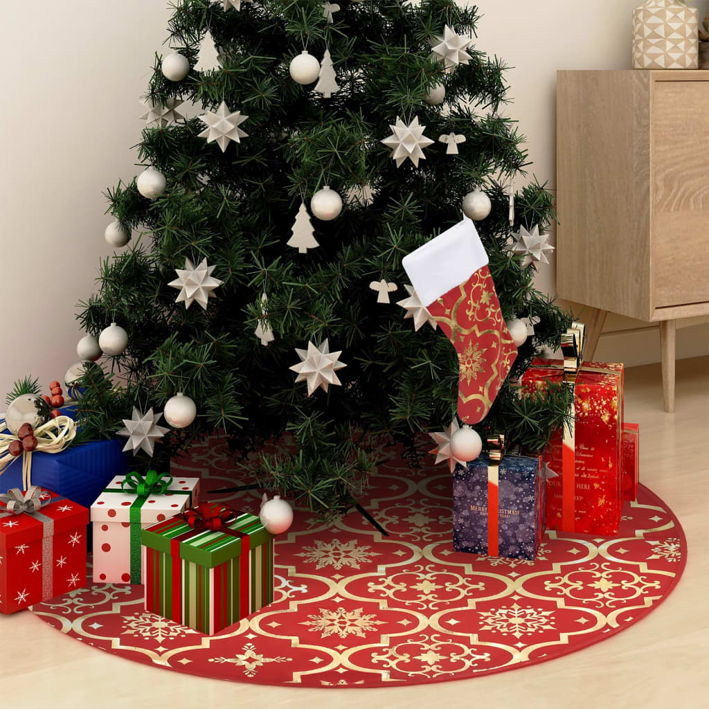 Covor fustă de brad Crăciun cu șosetă, roșu, 122 cm, țesătură - Lando