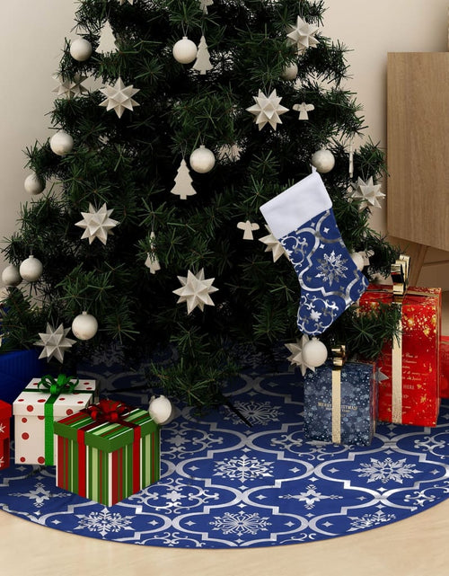 Încărcați imaginea în vizualizatorul Galerie, Covor fustă de brad Crăciun cu șosetă albastru 150 cm țesătură - Lando

