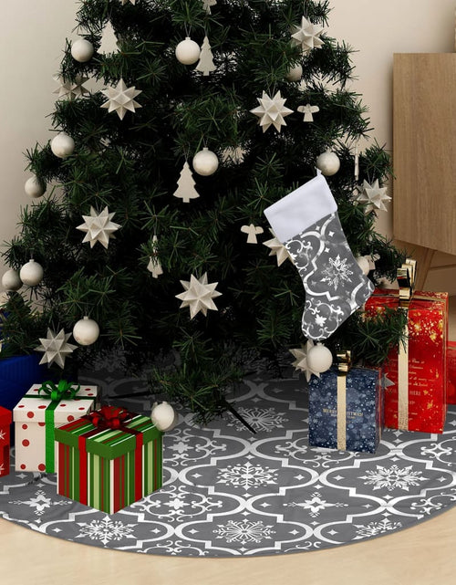 Загрузите изображение в средство просмотра галереи, Covor fustă de brad Crăciun cu șosetă, gri, 90 cm, țesătură - Lando

