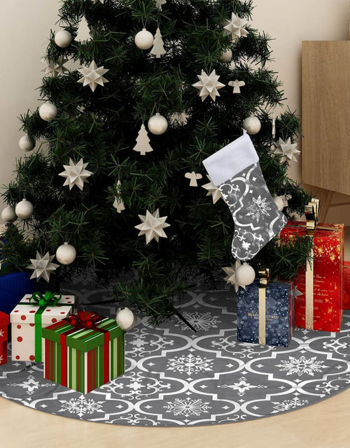 Загрузите изображение в средство просмотра галереи, Covor fustă de brad Crăciun cu șosetă, gri, 122 cm, țesătură - Lando
