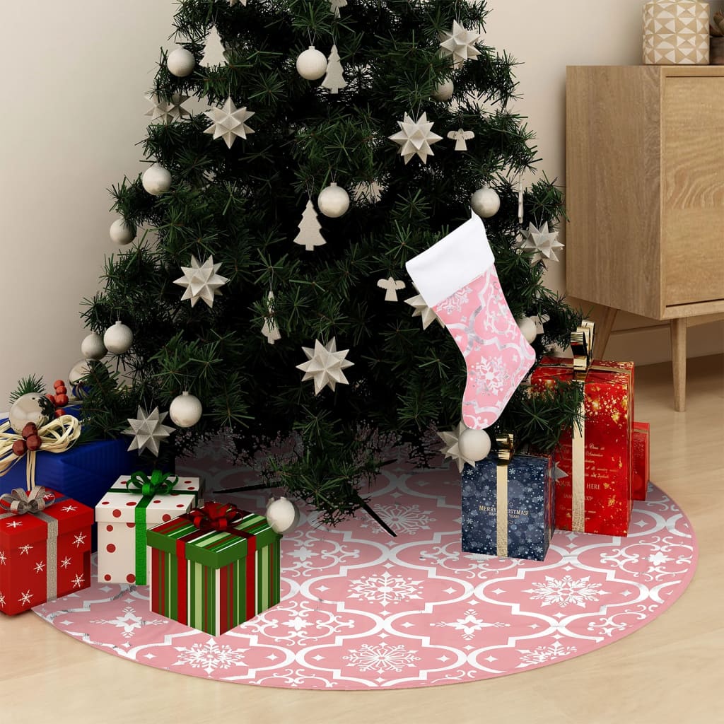Covor fustă de brad Crăciun cu șosetă, roz, 90 cm, țesătură - Lando