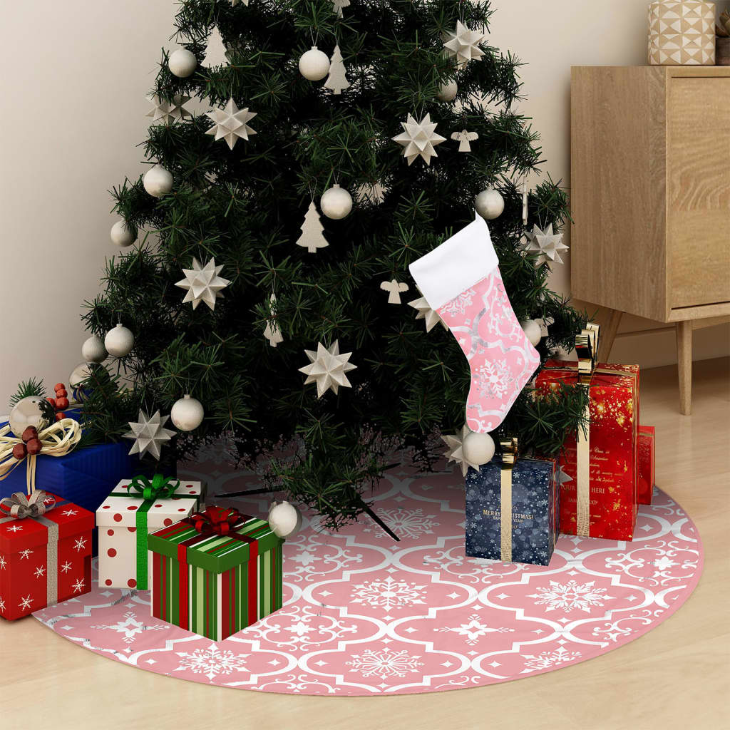 Covor fustă de brad Crăciun cu șosetă, roz, 150 cm, țesătură - Lando