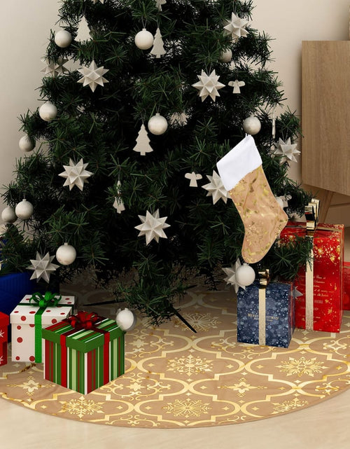 Încărcați imaginea în vizualizatorul Galerie, Covor fustă de brad Crăciun cu șosetă, galben, 122 cm, țesătură - Lando
