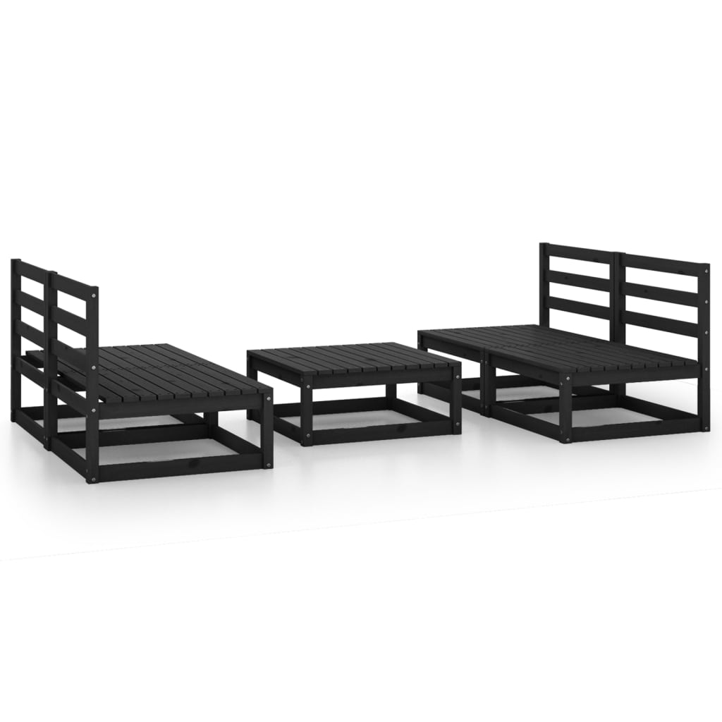 Set mobilier de grădină, 5 piese, negru, lemn masiv de pin - Lando