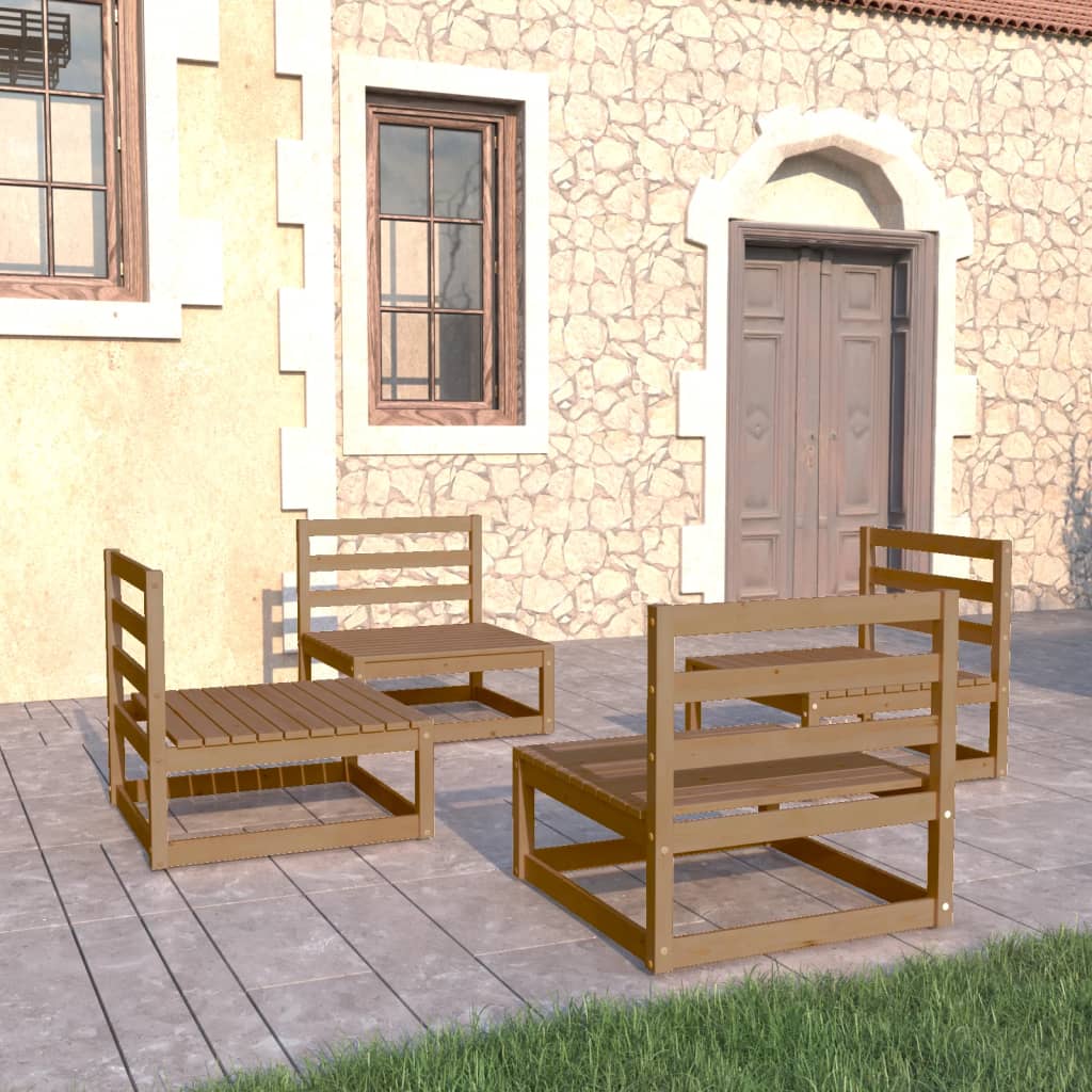 Set mobilier de grădină, 4 piese, maro miere, lemn masiv de pin - Lando