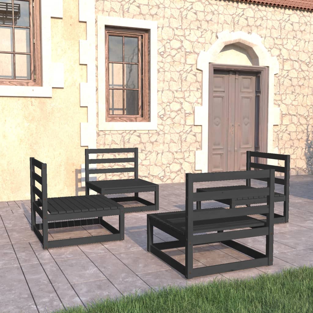 Set mobilier de grădină, 4 piese, negru, lemn masiv de pin - Lando