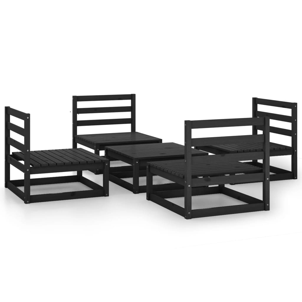 Set mobilier de grădină, 5 piese, negru, lemn masiv de pin - Lando