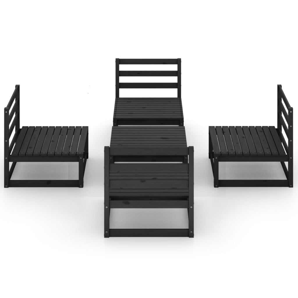 Set mobilier de grădină, 5 piese, negru, lemn masiv de pin - Lando