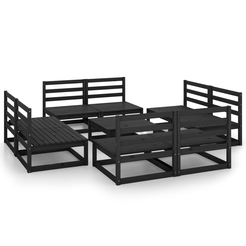 Set mobilier de grădină, 9 piese, negru, lemn masiv de pin - Lando