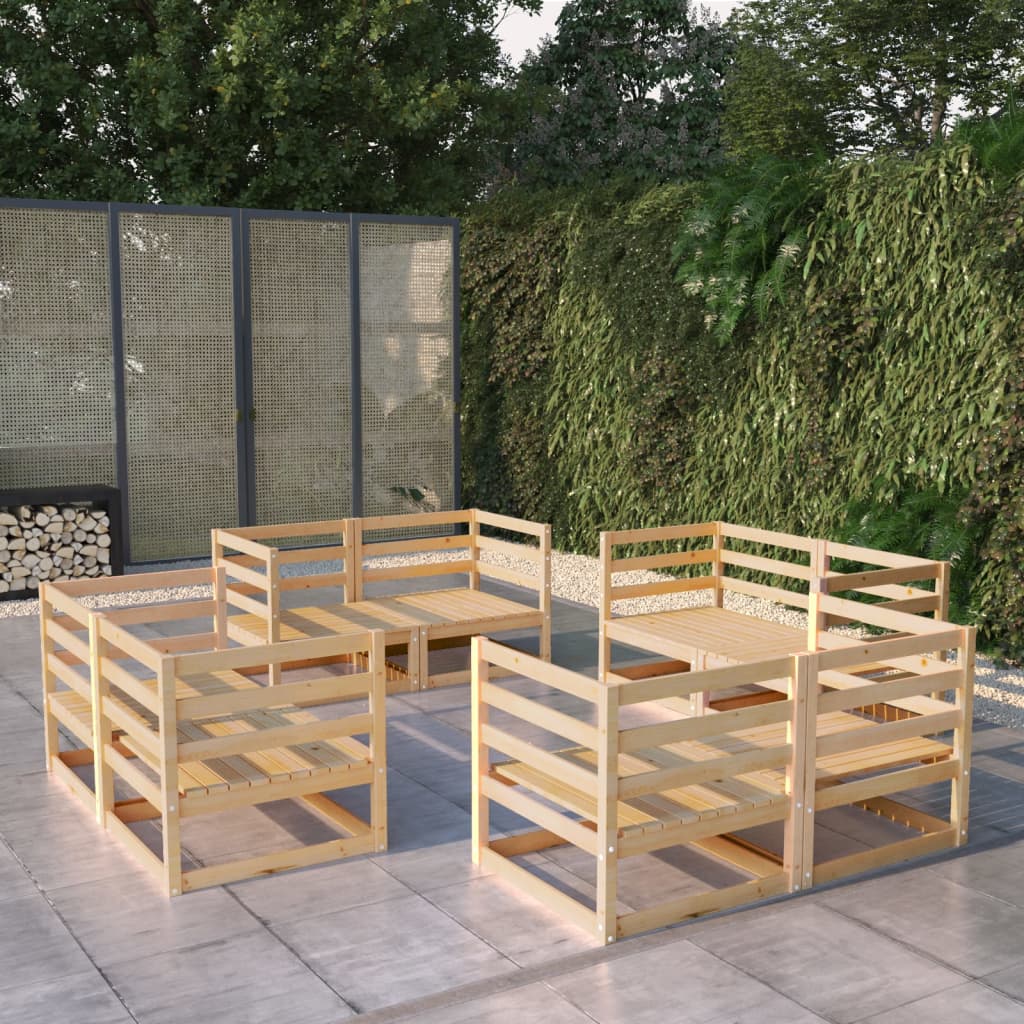 Set mobilier de grădină, 9 piese, lemn masiv de pin - Lando