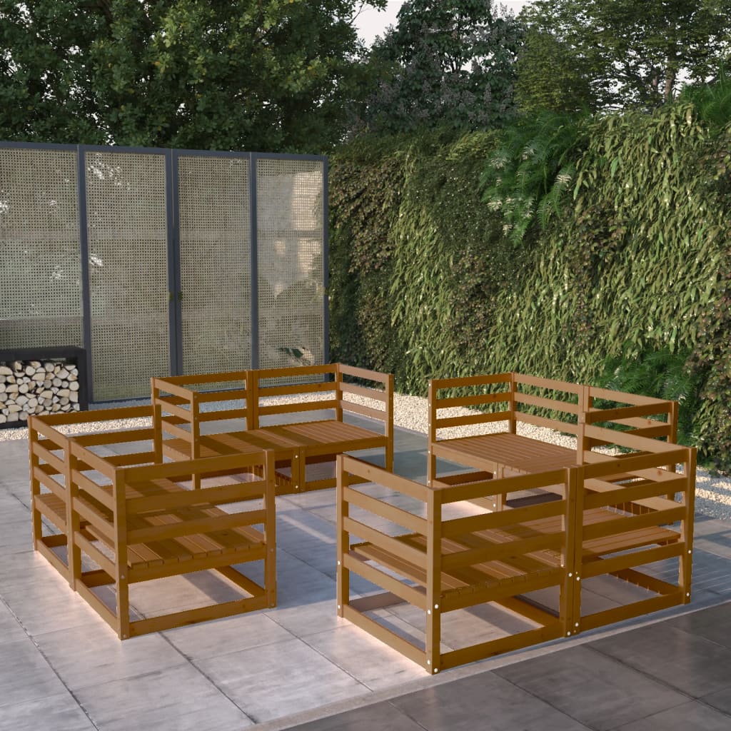 Set mobilier de grădină, 8 piese, maro miere, lemn masiv pin - Lando
