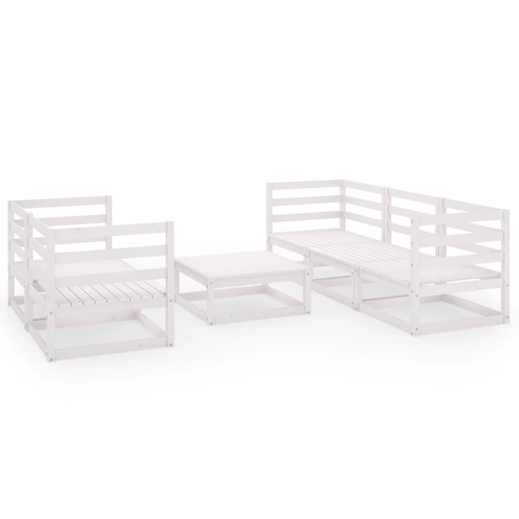Set mobilier de grădină, 6 piese, alb, lemn masiv de pin - Lando