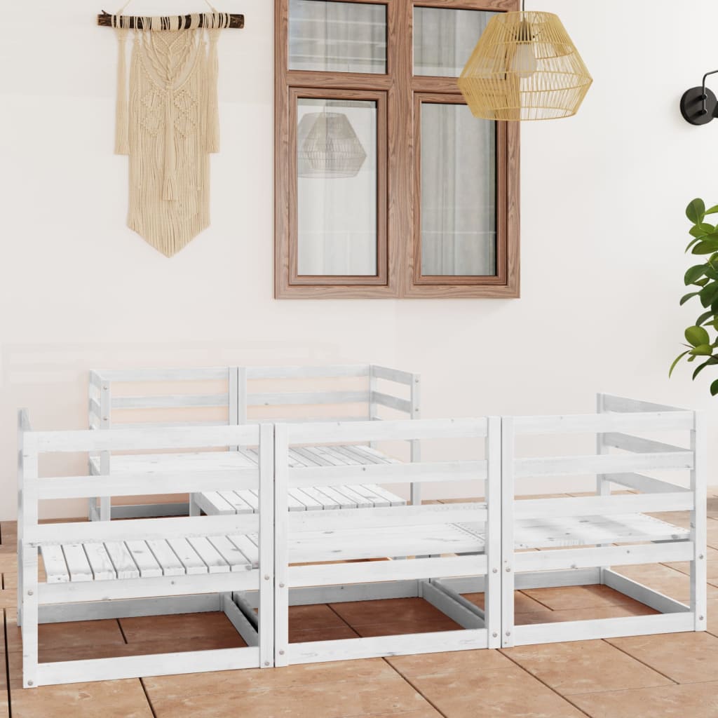 Set mobilier de grădină, 6 piese, alb, lemn masiv de pin - Lando
