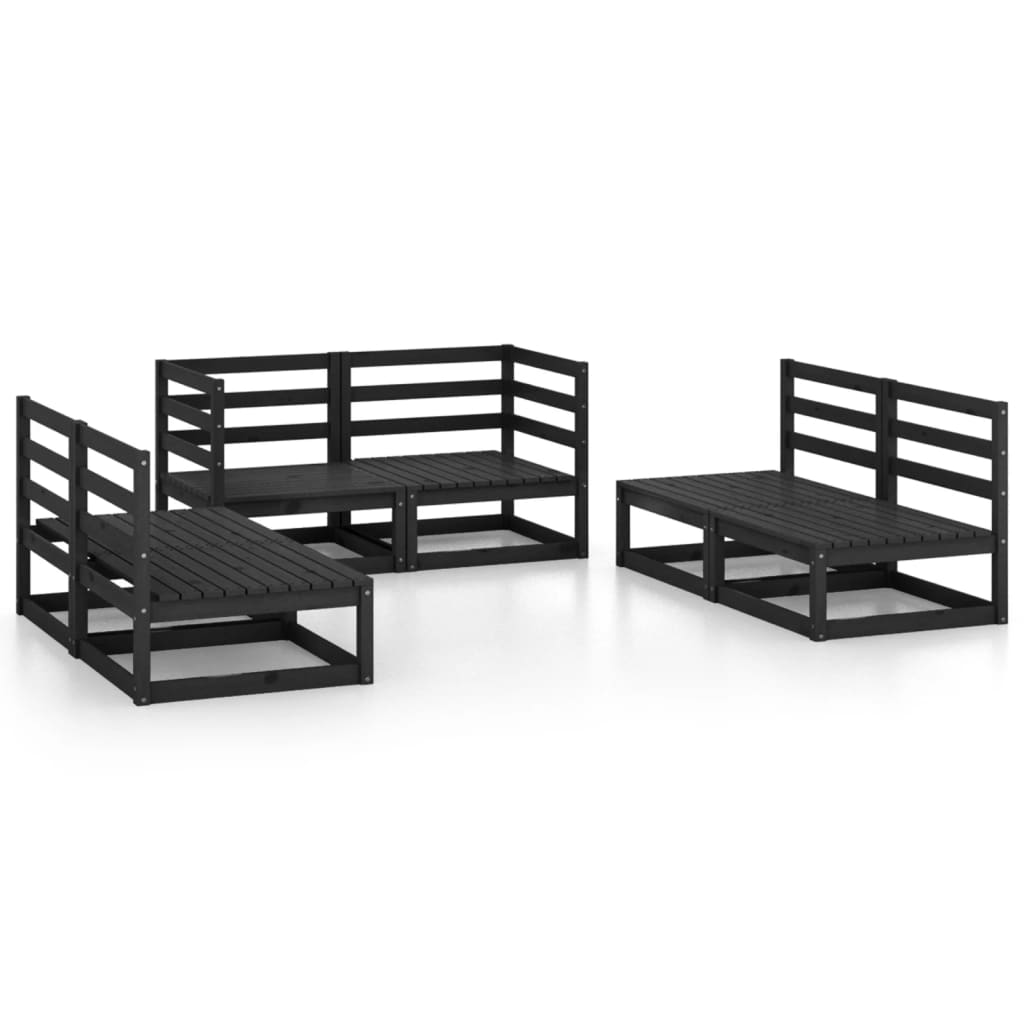 Set mobilier de grădină, 6 piese, negru, lemn masiv de pin - Lando