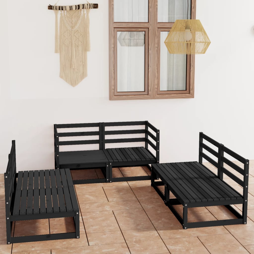 Set mobilier de grădină, 6 piese, negru, lemn masiv de pin - Lando