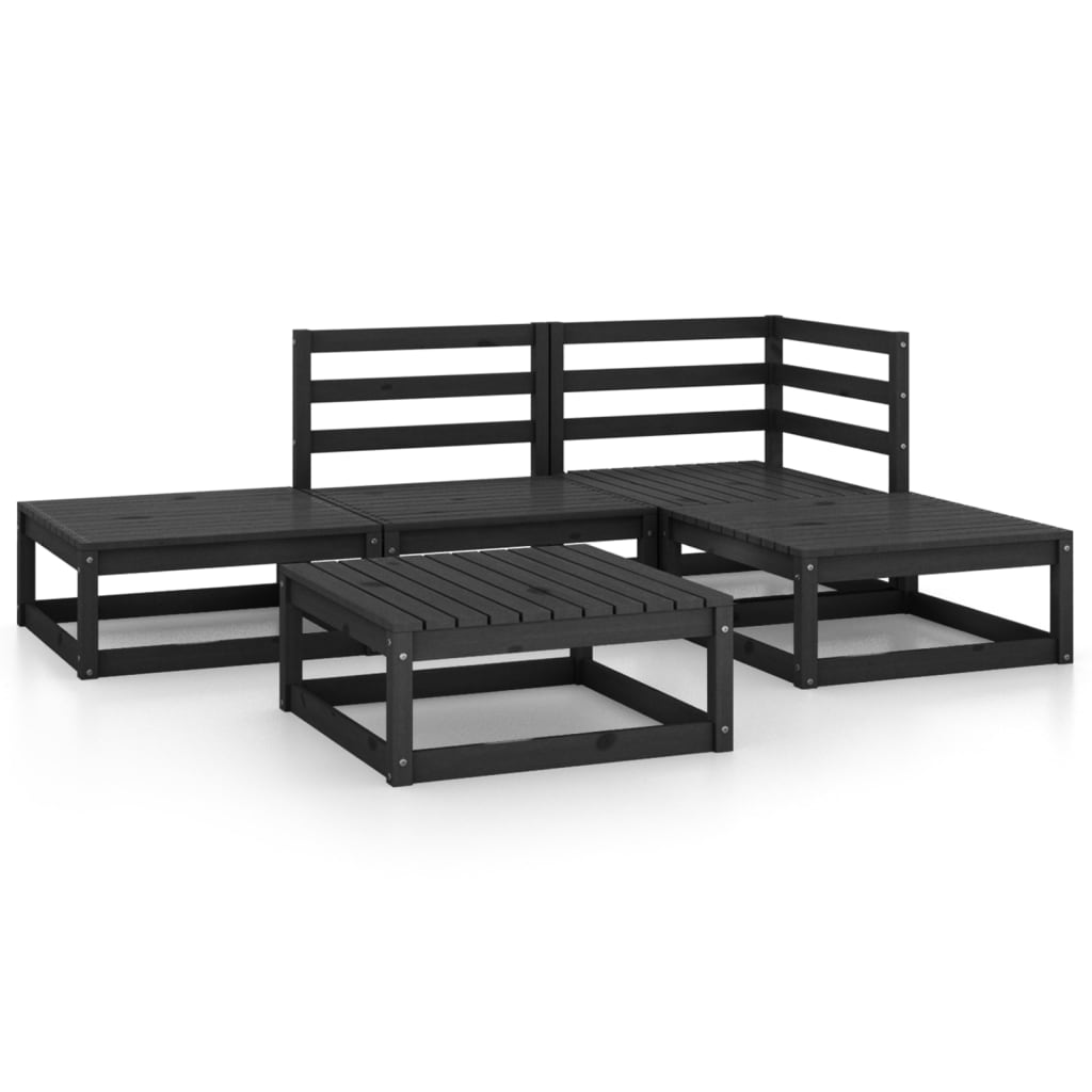 Set mobilier de grădină, 5 piese, negru, lemn masiv de pin - Lando