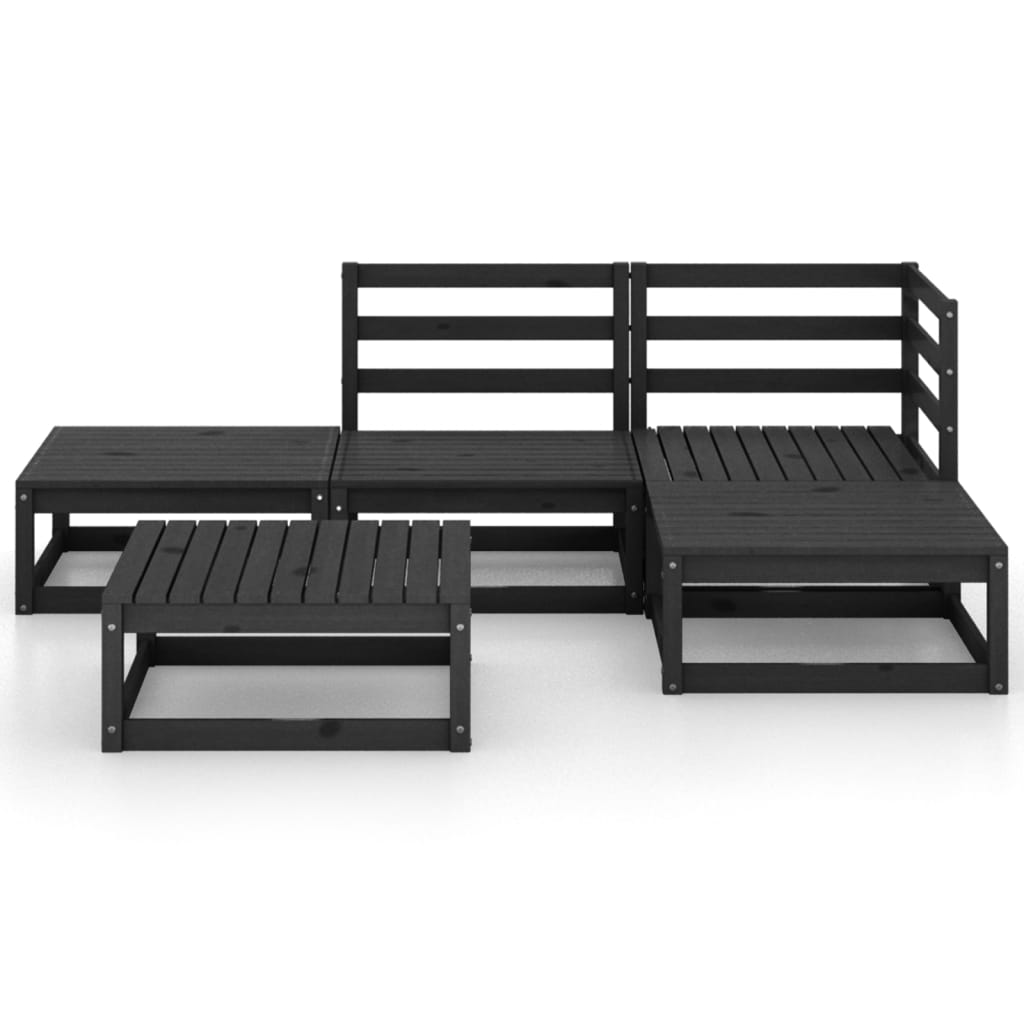Set mobilier de grădină, 5 piese, negru, lemn masiv de pin - Lando
