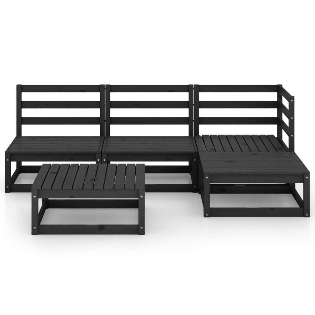 Set mobilier de grădină, 5 piese, negru, lemn masiv de pin - Lando