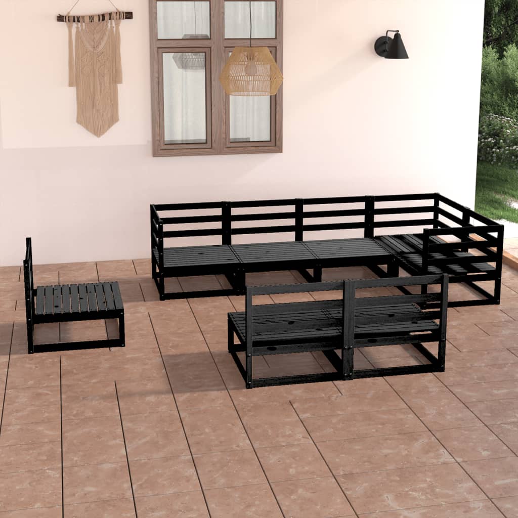 Set mobilier de grădină, 8 piese, negru, lemn masiv de pin - Lando