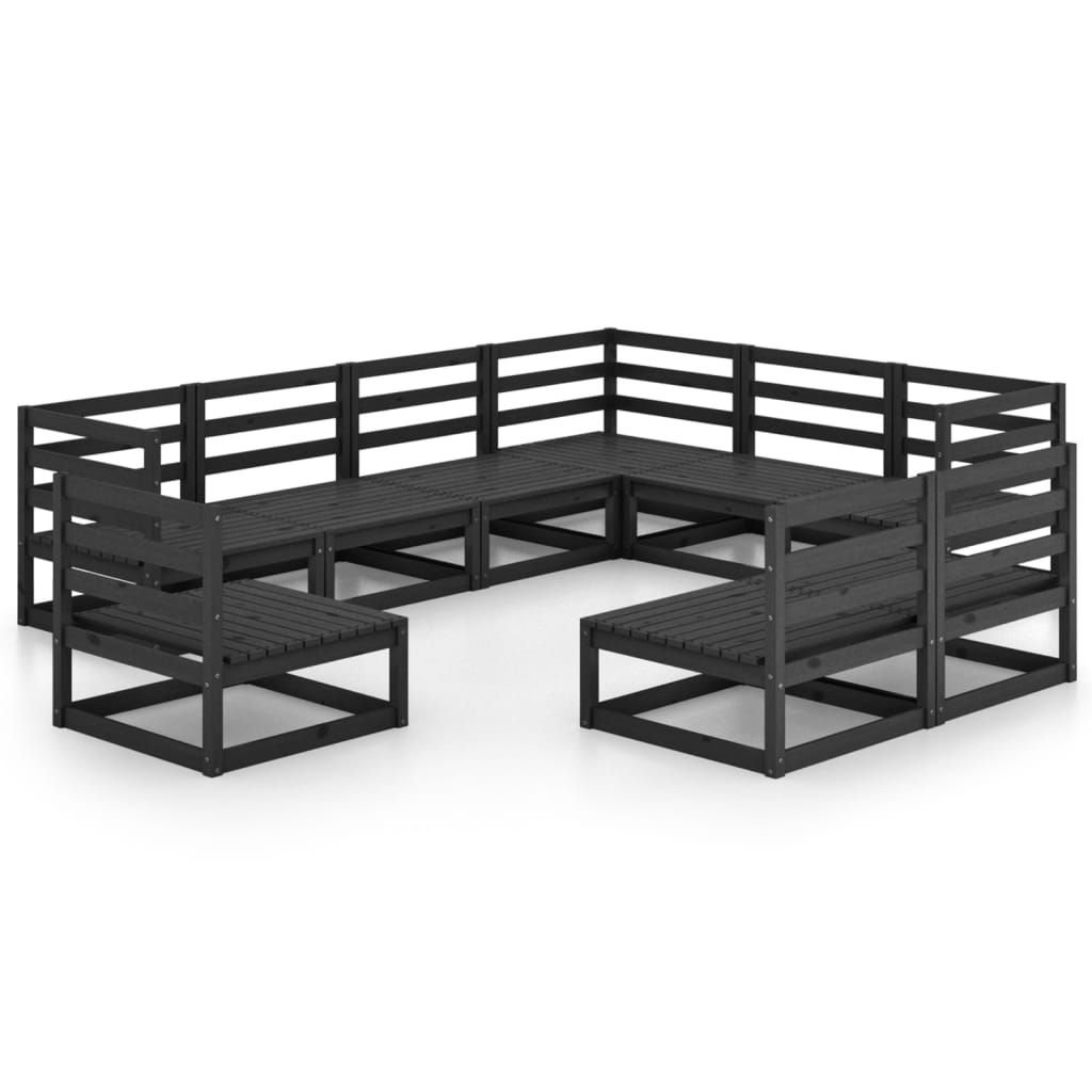 Set mobilier de grădină, 9 piese, negru, lemn masiv de pin - Lando