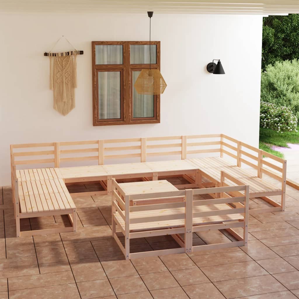 Set mobilier de grădină, 12 piese, lemn masiv de pin - Lando