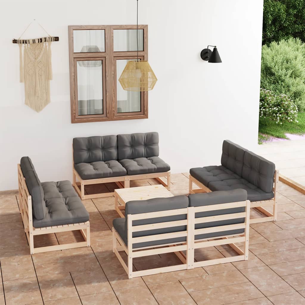 Set mobilier de grădină cu perne, 9 piese, lemn masiv de pin - Lando
