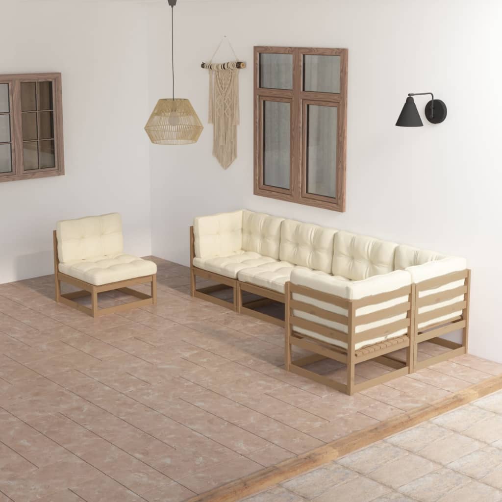 Set mobilier de grădină cu perne, 6 piese, lemn masiv pin - Lando