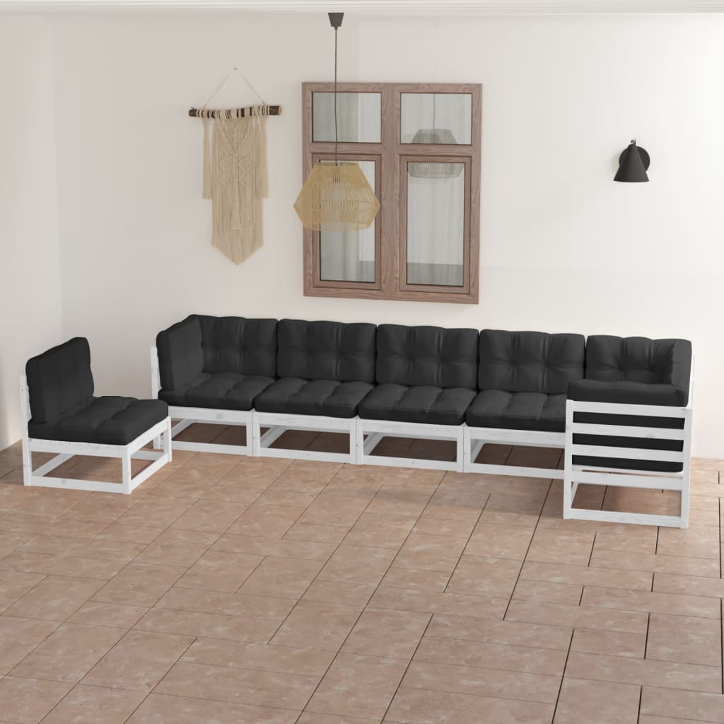 Set mobilier de grădină cu perne, 7 piese, lemn masiv de pin - Lando