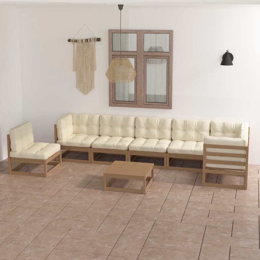 Set mobilier de grădină cu perne, 8 piese, lemn masiv pin - Lando