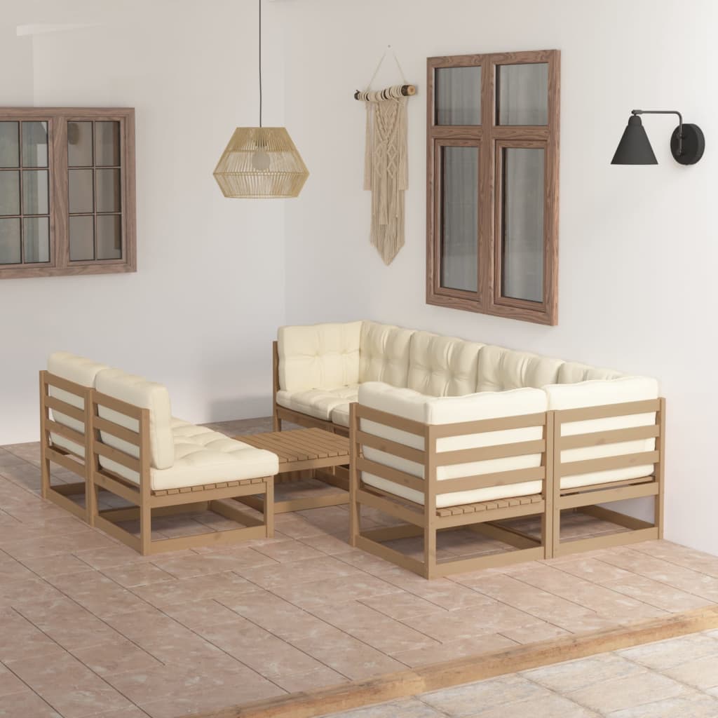 Set mobilier de grădină cu perne, 8 piese, lemn masiv pin - Lando