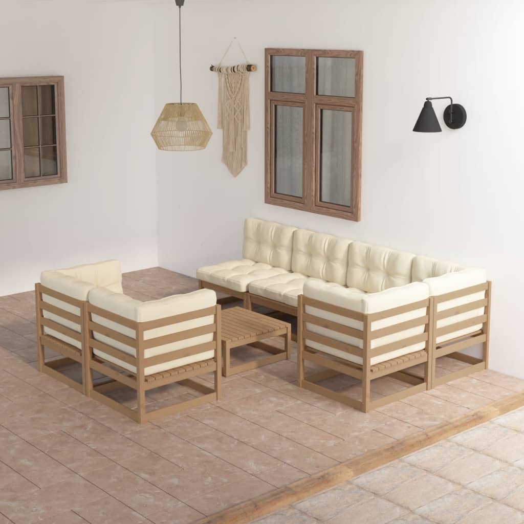 Set mobilier de grădină cu perne, 8 piese, lemn masiv pin - Lando